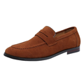 Men's penny loafers with moc toe and low flat sole