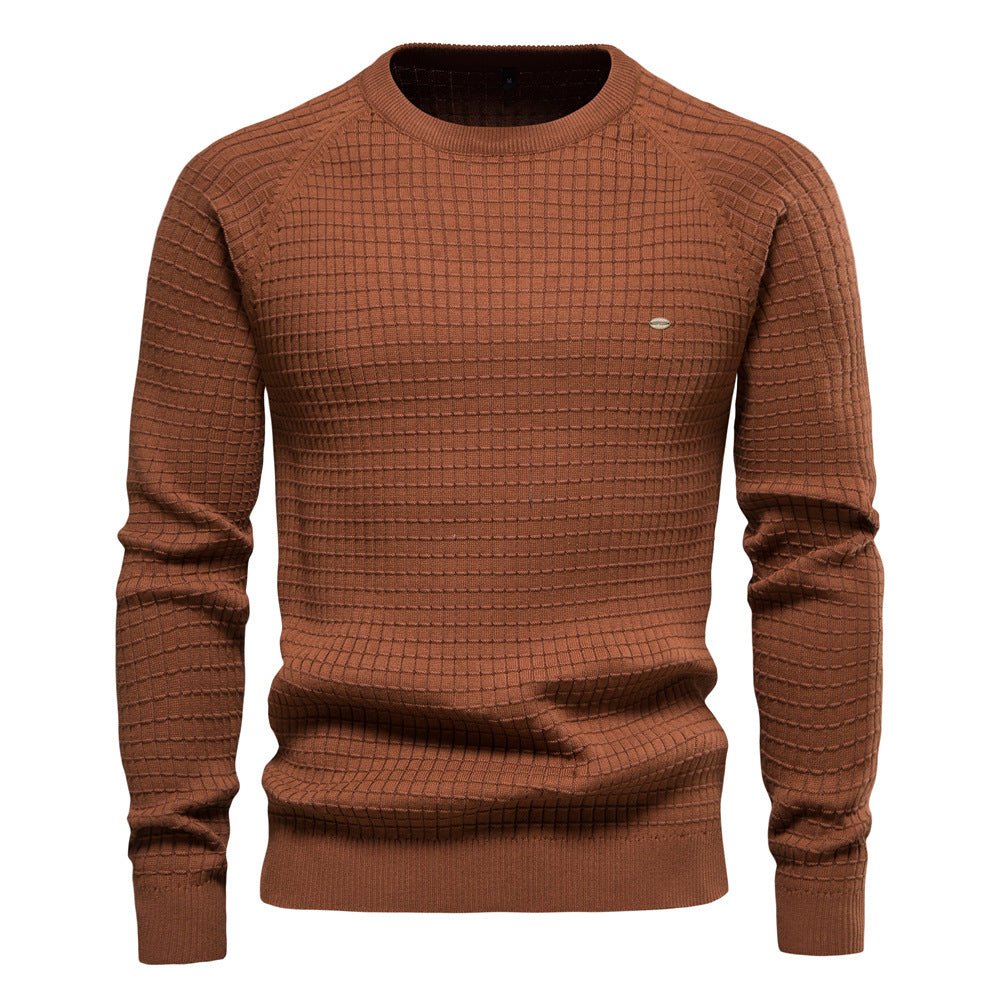 Men's long-sleeve textured crew-neck jumper with ribbed trims