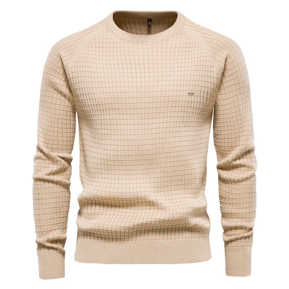 Men's long-sleeve textured crew-neck jumper with ribbed trims