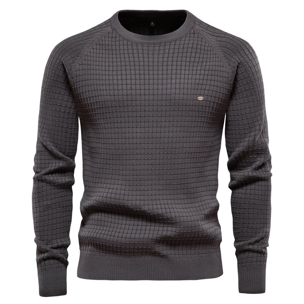 Men's long-sleeve textured crew-neck jumper with ribbed trims