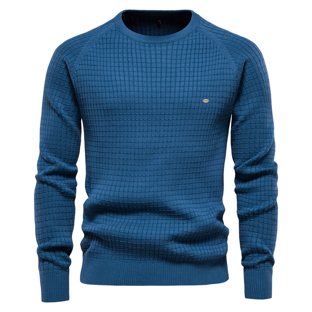 Men's long-sleeve textured crew-neck jumper with ribbed trims