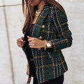 Women's long-sleeved checked blazer with button front