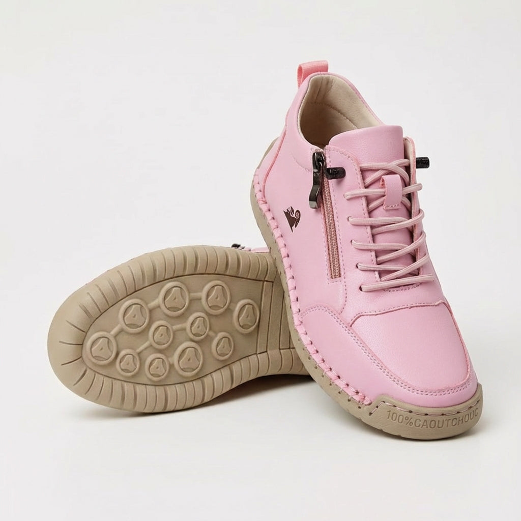 Women's low-top zip sneakers with lace-up fronts, round toes and flat textured soles