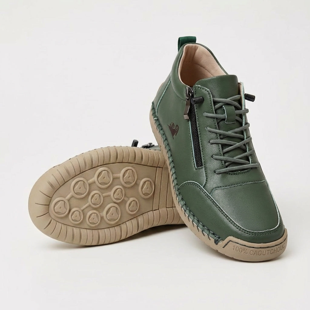 Women's low-top zip sneakers with lace-up fronts, round toes and flat textured soles