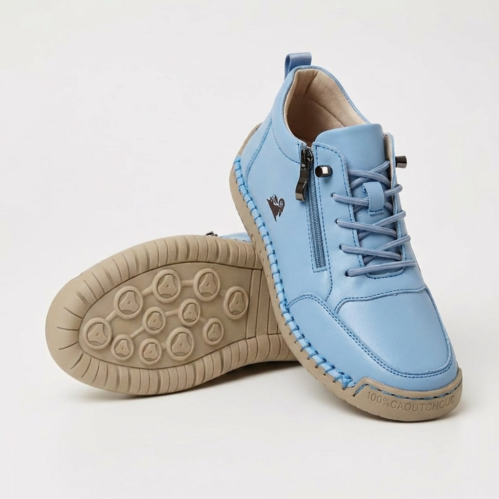 Women's low-top zip sneakers with lace-up fronts, round toes and flat textured soles