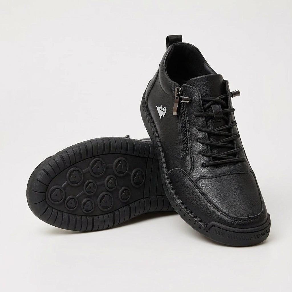 Women's low-top zip sneakers with lace-up fronts, round toes and flat textured soles