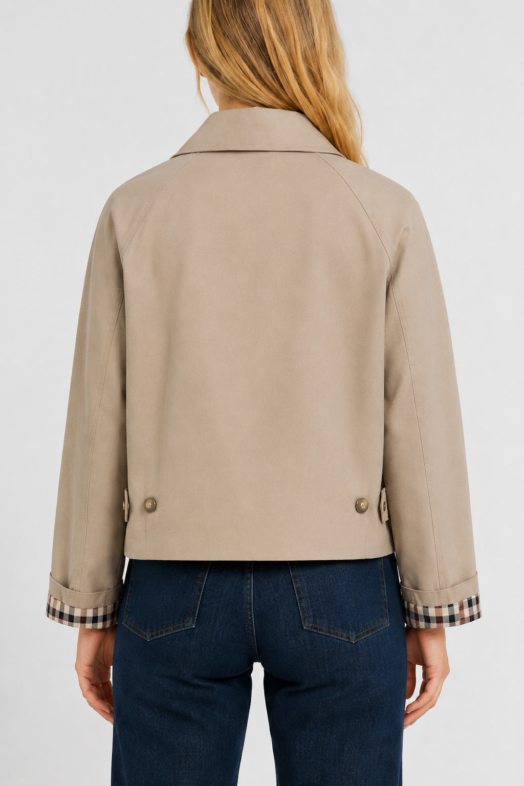 Women's lightweight trench jacket with checked turn-up cuffs