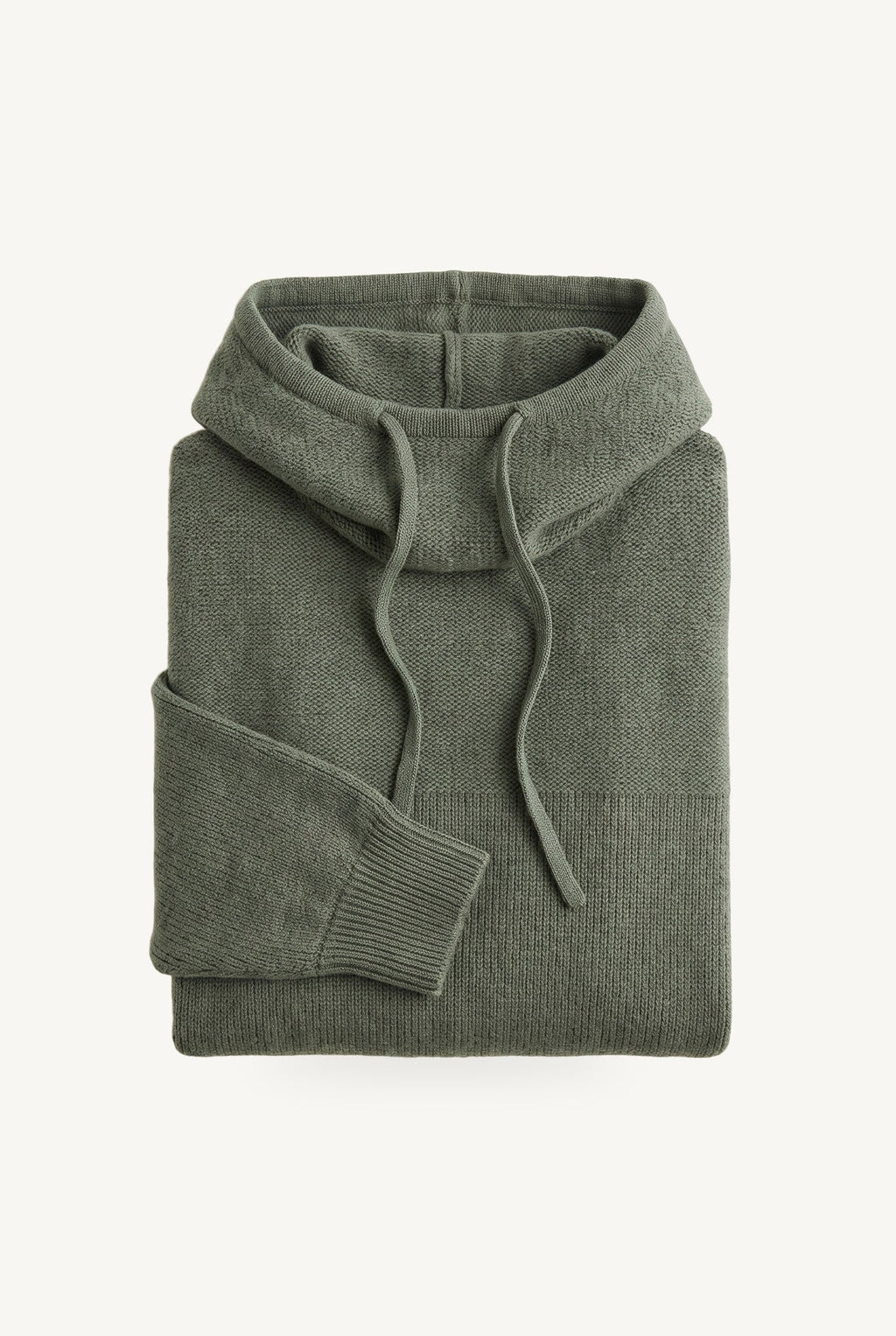 Women's ribbed knit hoodie with cowl-style hood and long sleeves