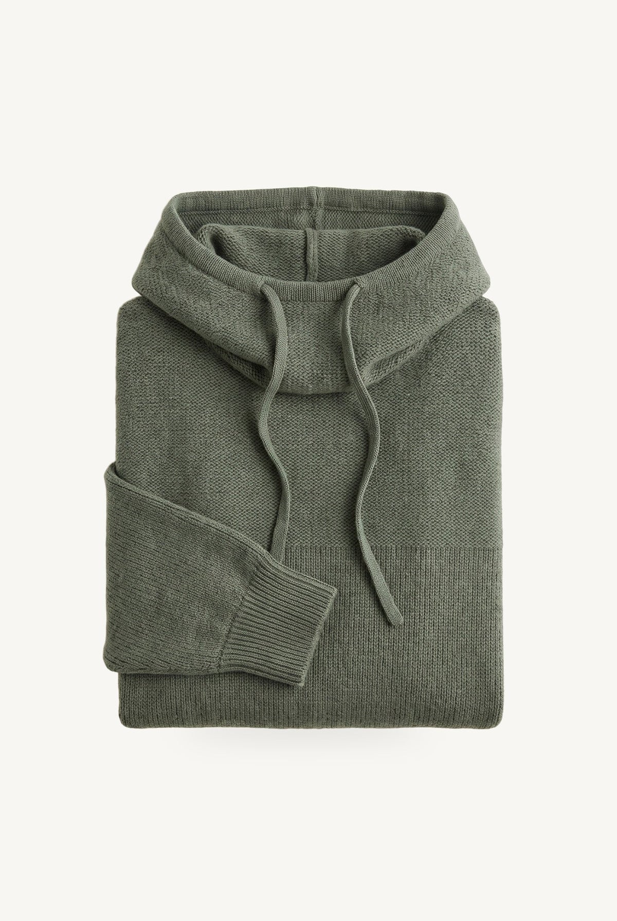 Women's ribbed knit hoodie with cowl-style hood and long sleeves