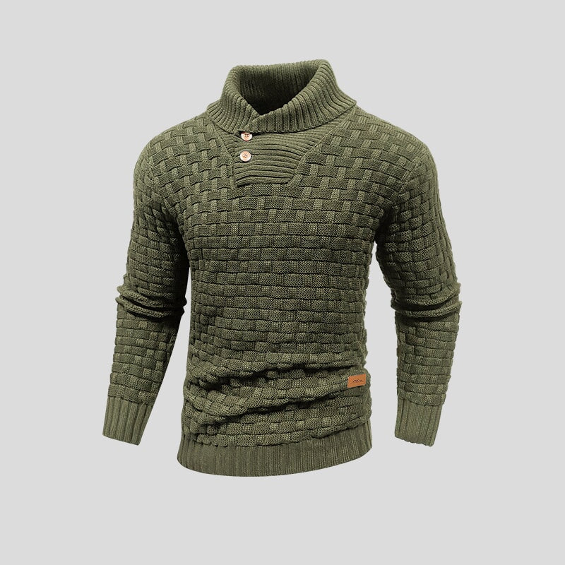Men's textured knit jumper with funnel neck, buttons and ribbed trims