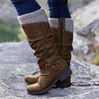 Women's mid-calf boots with side zips, buckle straps and ribbed cuffs