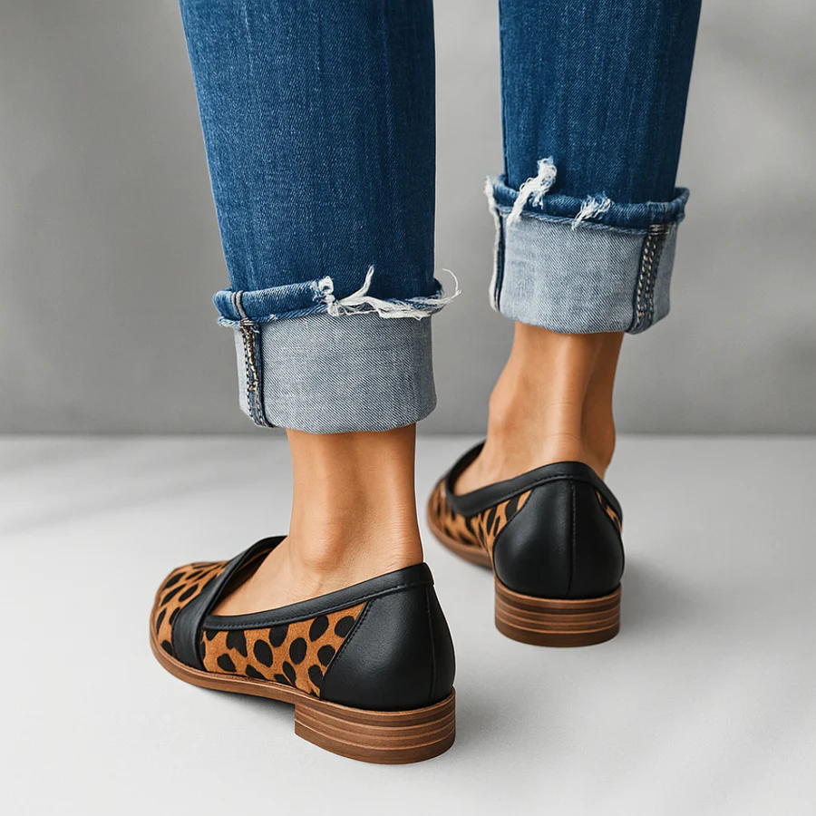 Women's pointed toe loafers with front straps and low heels