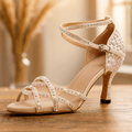 Embellished open-toe heeled sandals with ankle straps and high heels