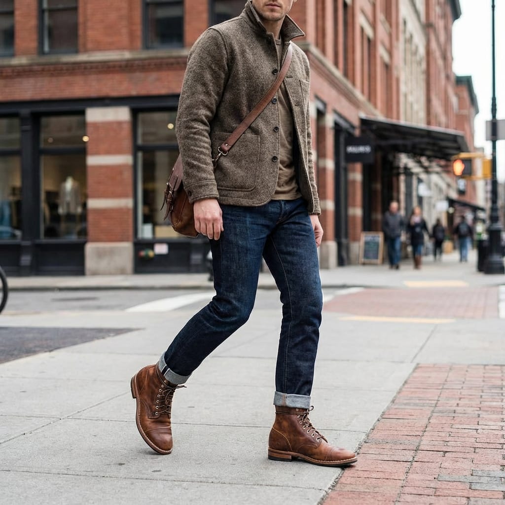 Men's vintage lace-up ankle boots with rounded toes and low heels