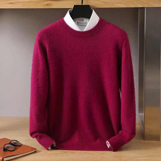 Men's long-sleeve crew neck knit sweater with ribbed trims