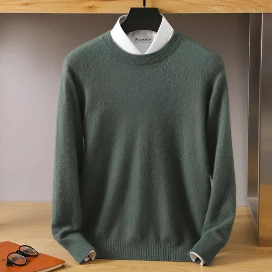 Men's long-sleeve crew neck knit sweater with ribbed trims