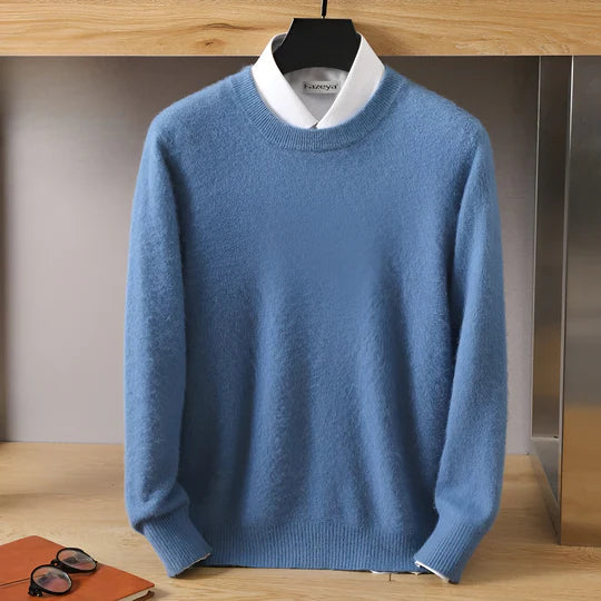 Men's long-sleeve crew neck knit sweater with ribbed trims