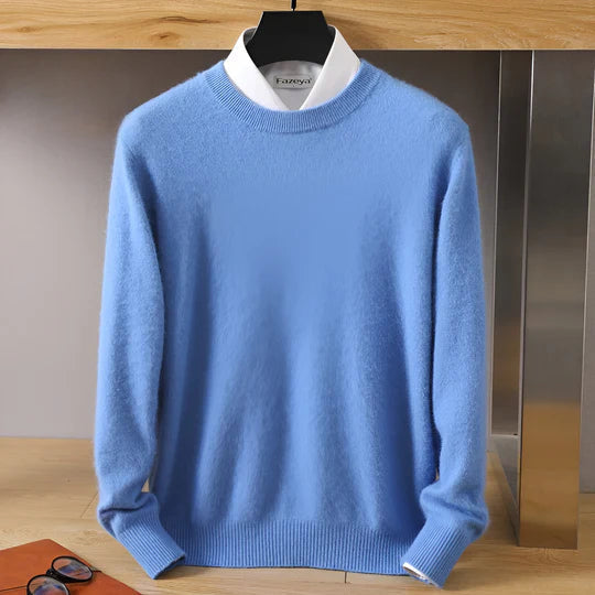 Men's long-sleeve crew neck knit sweater with ribbed trims