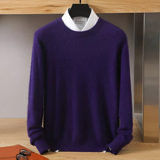 Men's long-sleeve crew neck knit sweater with ribbed trims