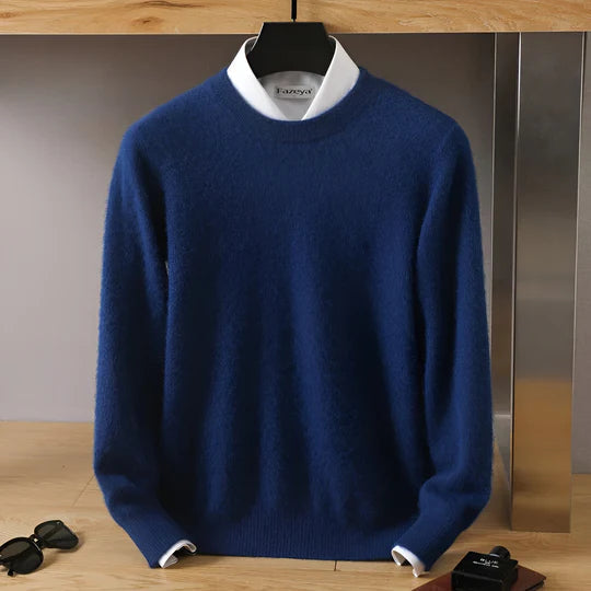 Men's long-sleeve crew neck knit sweater with ribbed trims