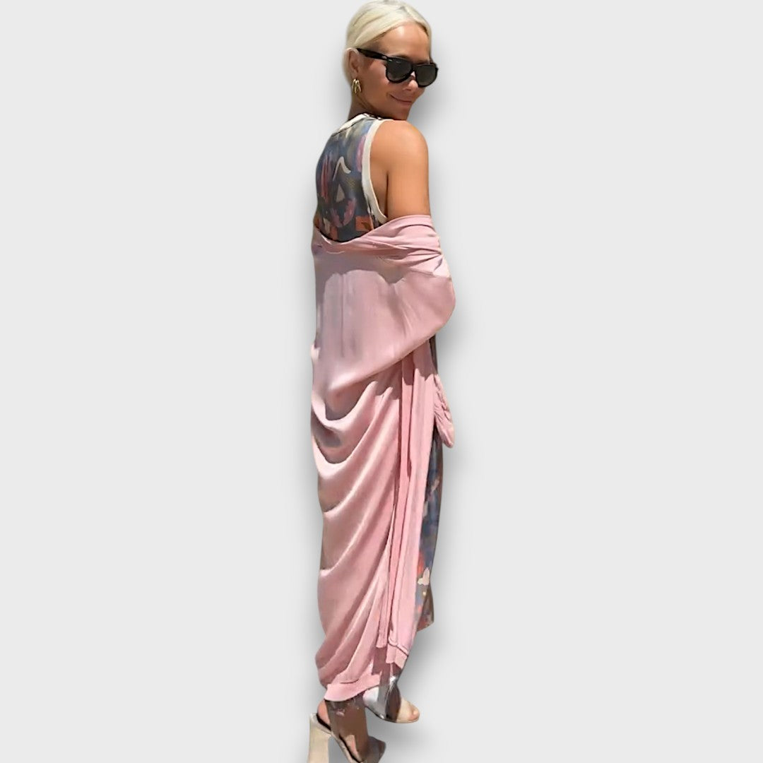 Women's sleeveless floral maxi dress and long cardigan set