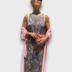 Women's sleeveless floral maxi dress and long cardigan set