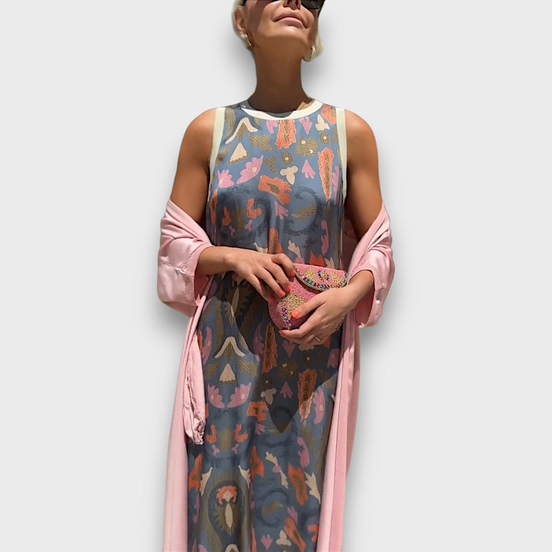 Women's sleeveless floral maxi dress and long cardigan set