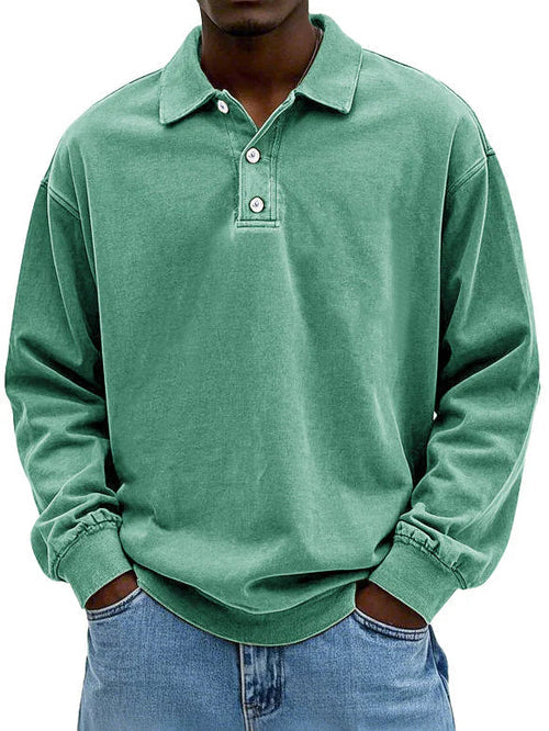 Men's long sleeve polo sweatshirt with pointed collar and button placket
