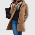 Women's classic button front coat with lapel collar and long sleeves