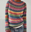 Women's multi-coloured striped crew neck jumper with long sleeves