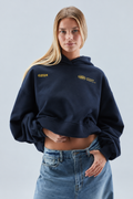 Women's oversized cropped hoodie with hood, long sleeves and printed logo detail