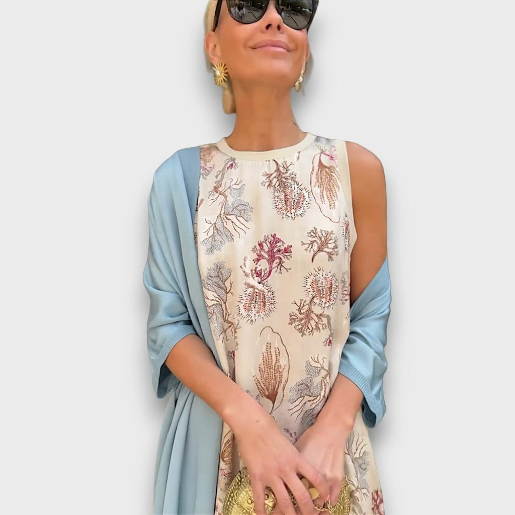 Women's sleeveless floral maxi dress and long cardigan set