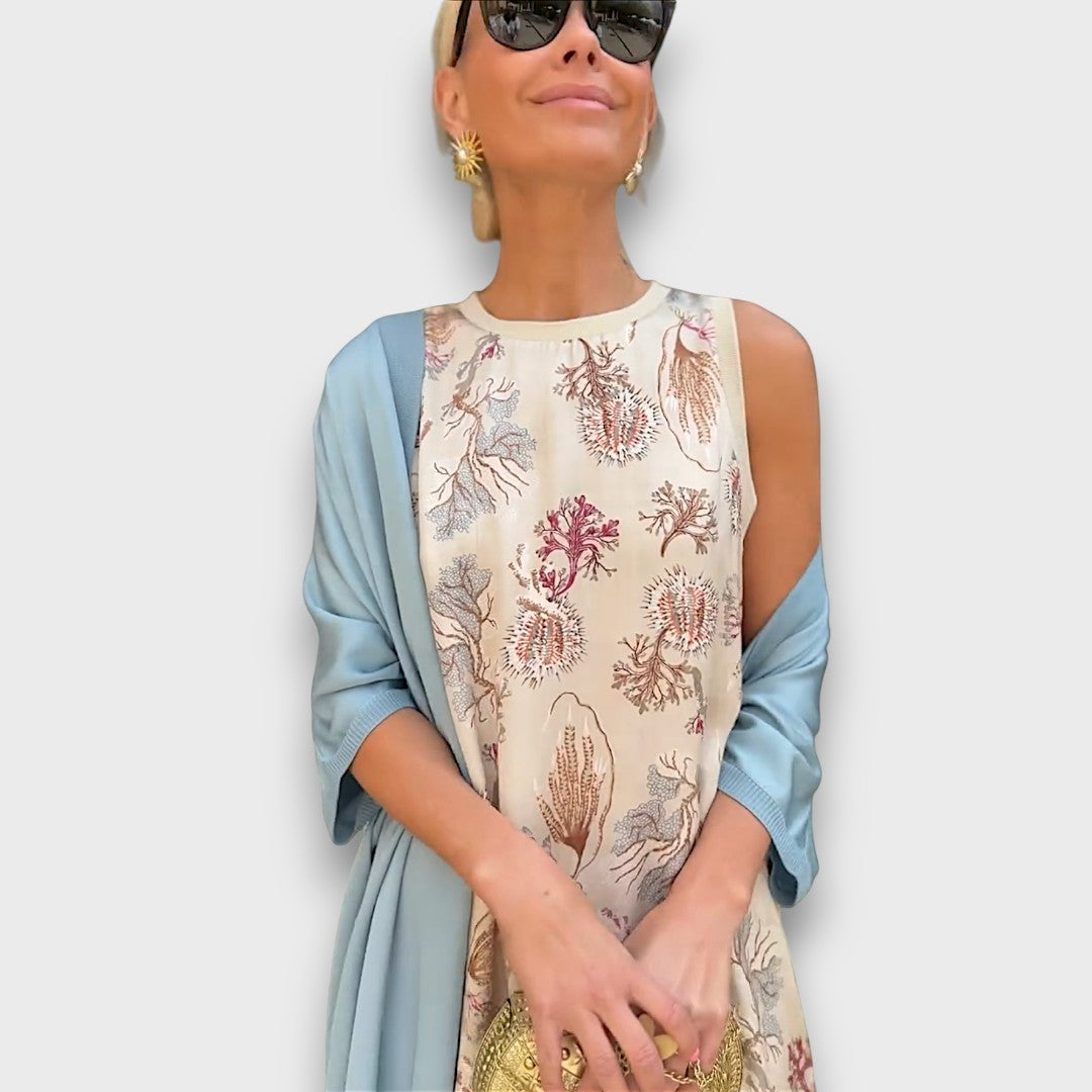Women's sleeveless floral maxi dress and long cardigan set