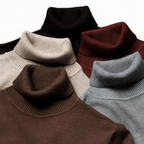 Men's plain turtleneck sweater with long sleeves and ribbed trims