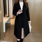 Women's long double-breasted trench coat with lapel collar and long sleeves
