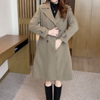 Women's long double-breasted trench coat with lapel collar and long sleeves