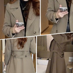 Women's long double-breasted trench coat with lapel collar and long sleeves