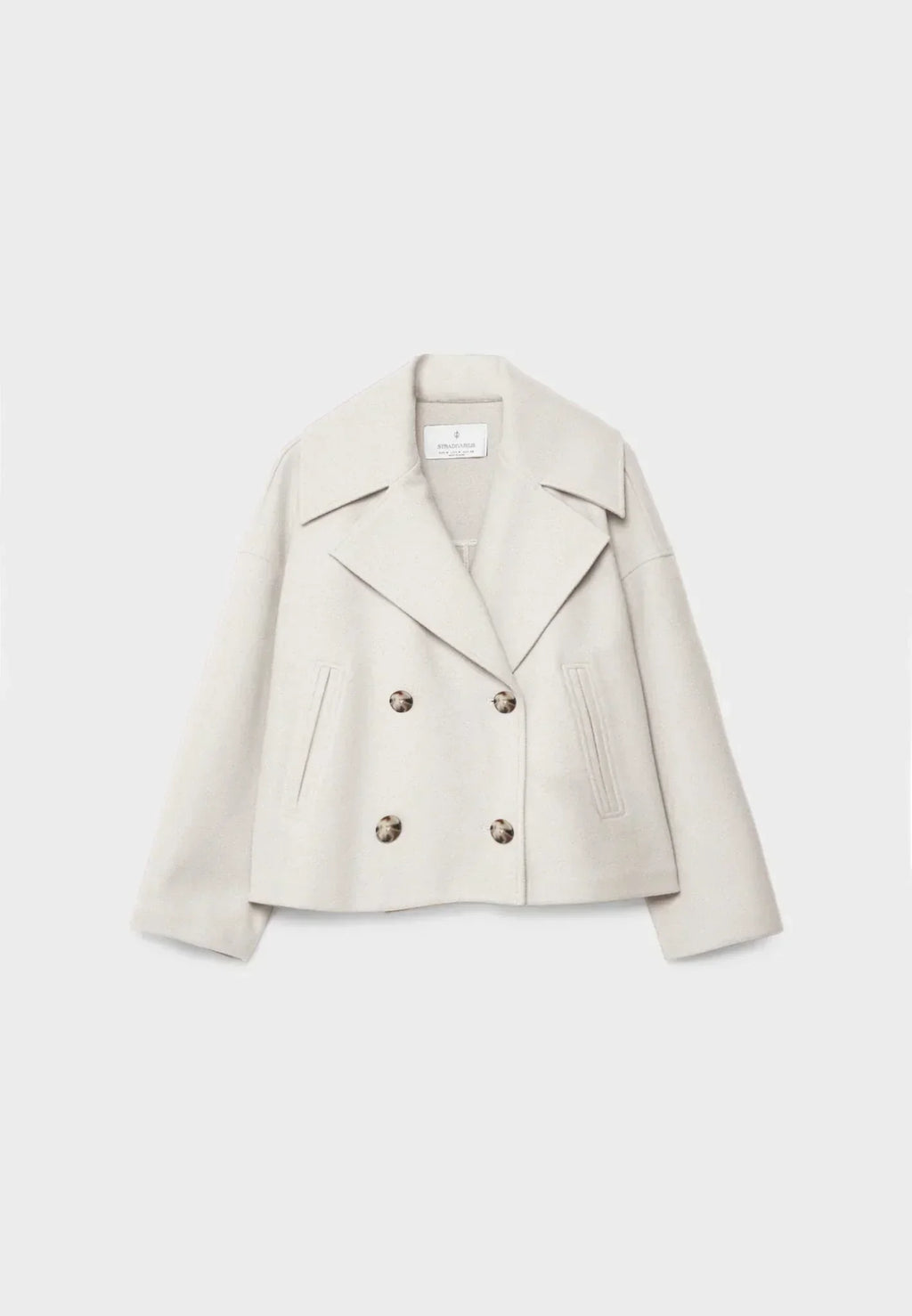 Women's double-breasted cropped jacket with notched lapels and long sleeves