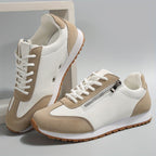 Women's panelled lace-up trainers with round toes and low flat soles