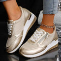 Women's metallic platform trainers with white laces and side zip