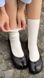 Women's split-toe ballet flats with rounded toes and flat soles