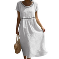 Women's midi dress with short sleeves, round neckline and decorative trim