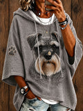 Grey women's hoodie with Miniature Schnauzer graphic and paw-print sleeve detail
