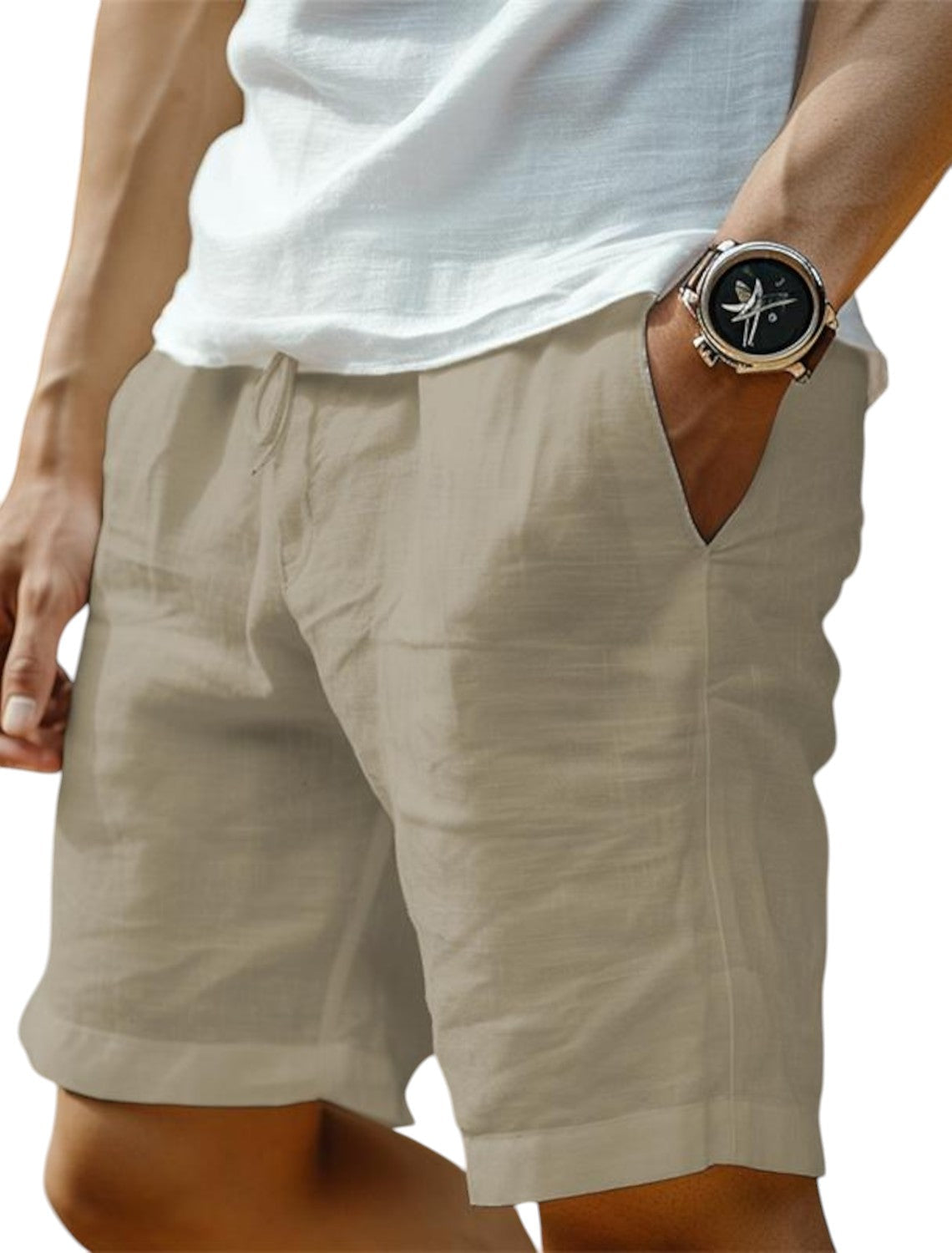 Men's plain casual shorts with drawstring waist and side pockets