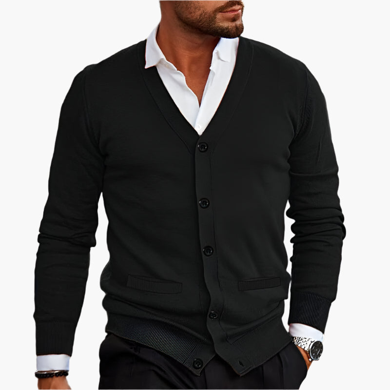 Men's long-sleeve V-neck button-front cardigan
