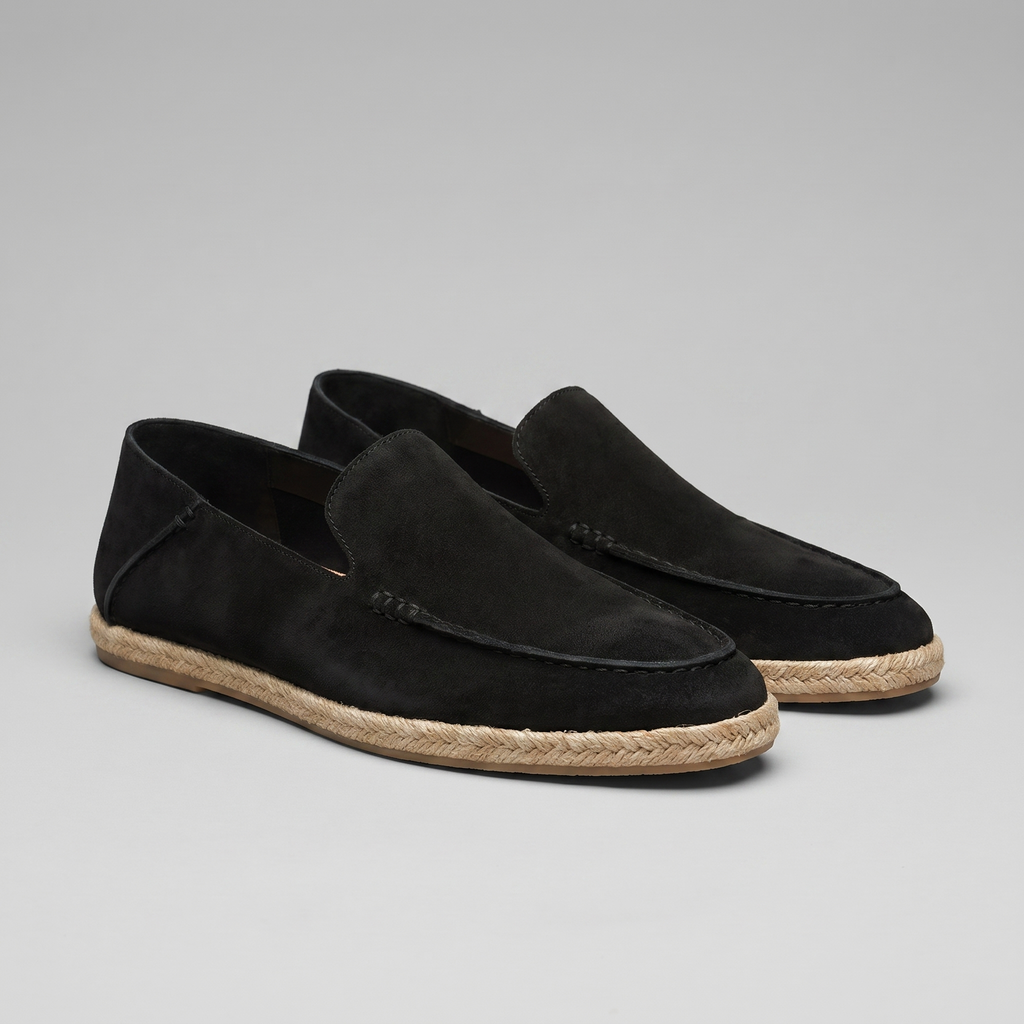 Men's plain espadrille loafers with round toes and braided sole trim