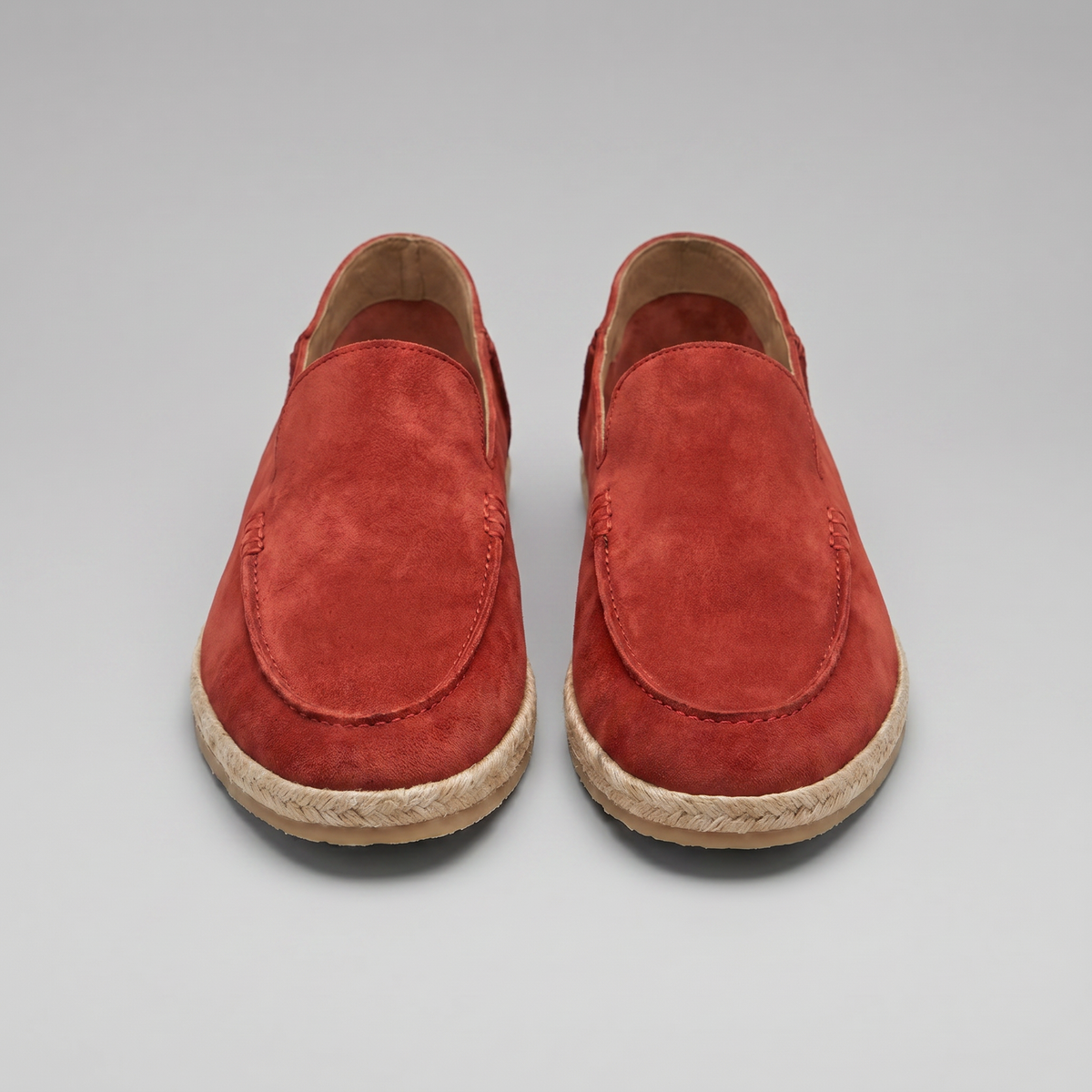 Men's plain espadrille loafers with round toes and braided sole trim