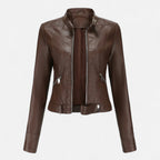 Women's cropped fitted jacket with mandarin collar, long sleeves and zipped pockets