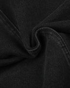 Men's black stand collar denim jacket with zip fastening and button detailing