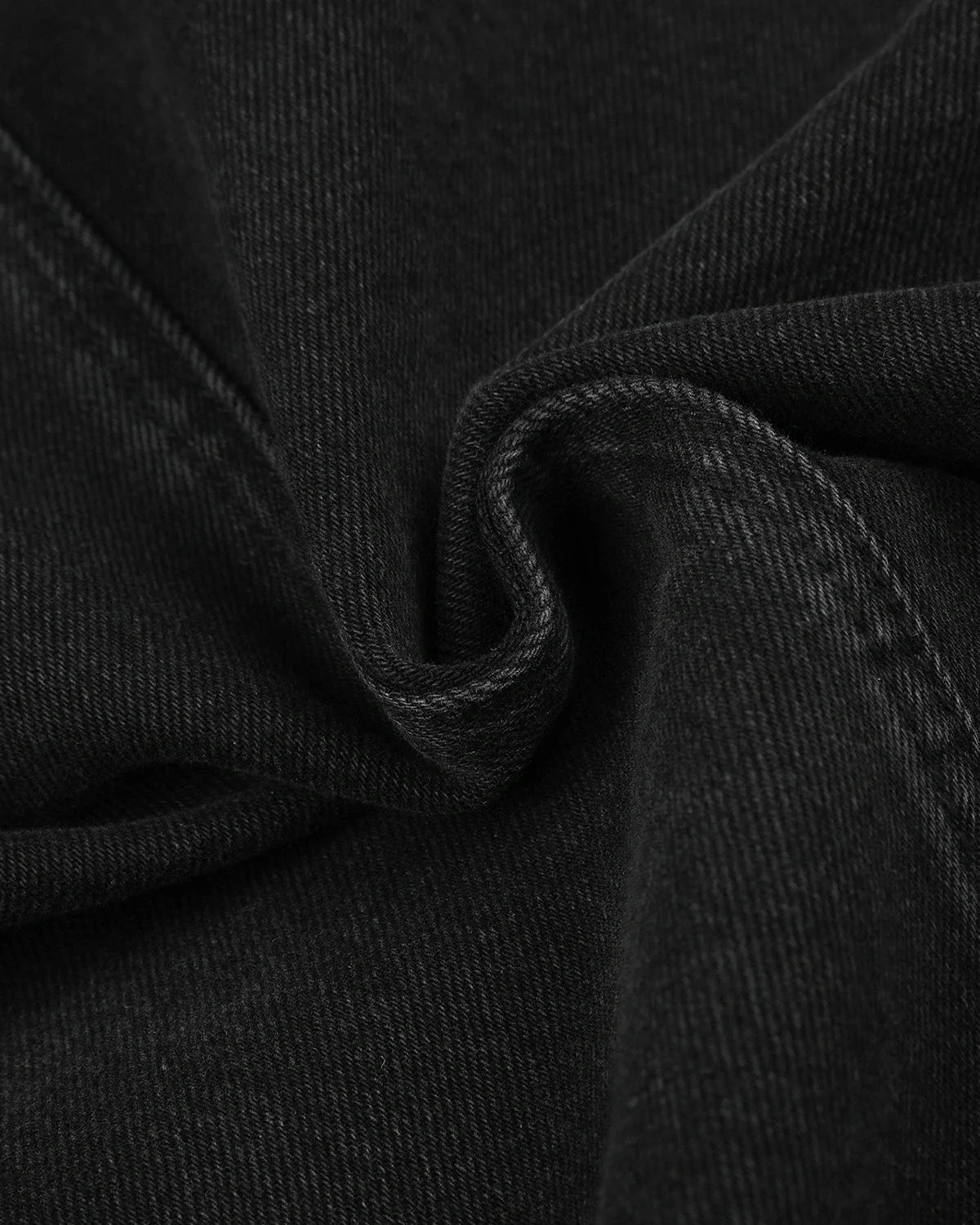 Men's black stand collar denim jacket with zip fastening and button detailing